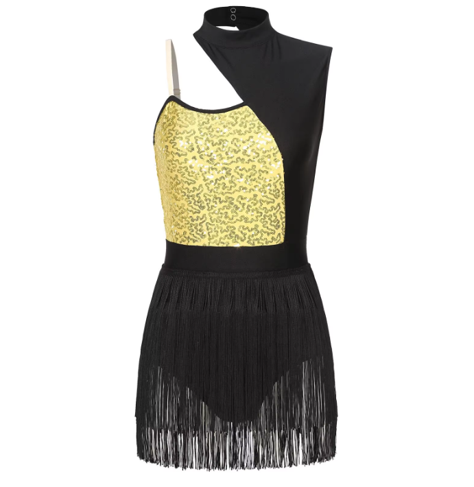 Iefiel One Shoulder Halter Tassel Dress