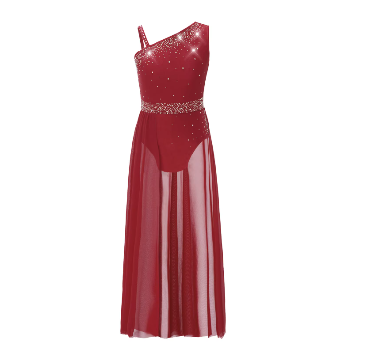 Iefiel Rhinestone Asymmetrical Sheer Mesh Skirted Dress