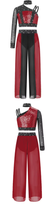 Iefiel Shiny Crop Top with Split Chiffon Pants