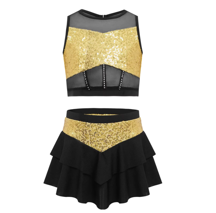 Iefiel Sleeveless Cutout Back Crop Top with Tiered Skirt
