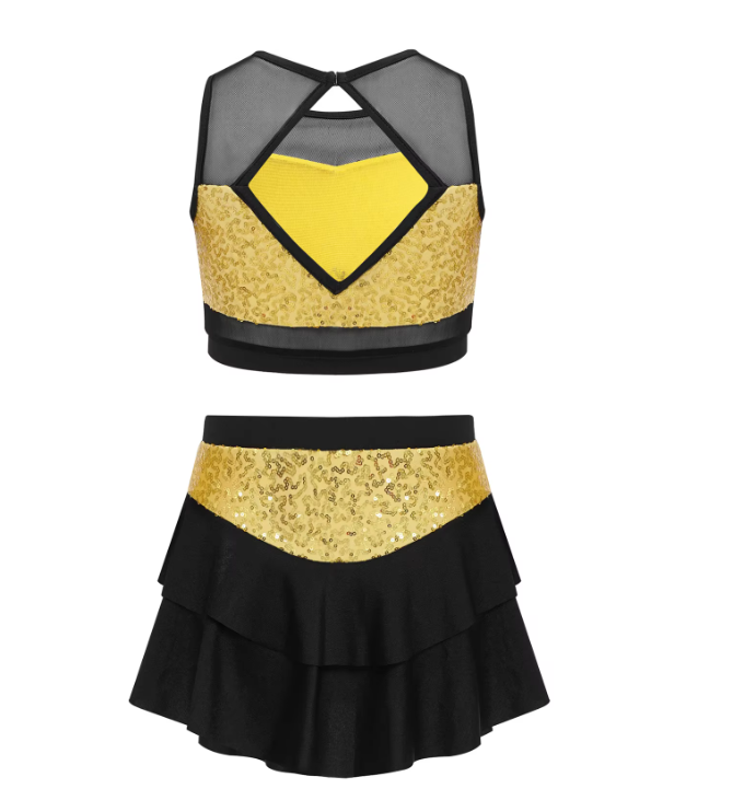 Iefiel Sleeveless Cutout Back Crop Top with Tiered Skirt