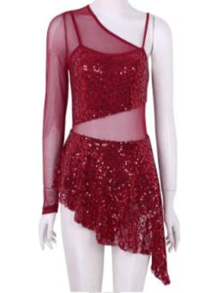 Iefiel Asymmetrical Sequin Leotard